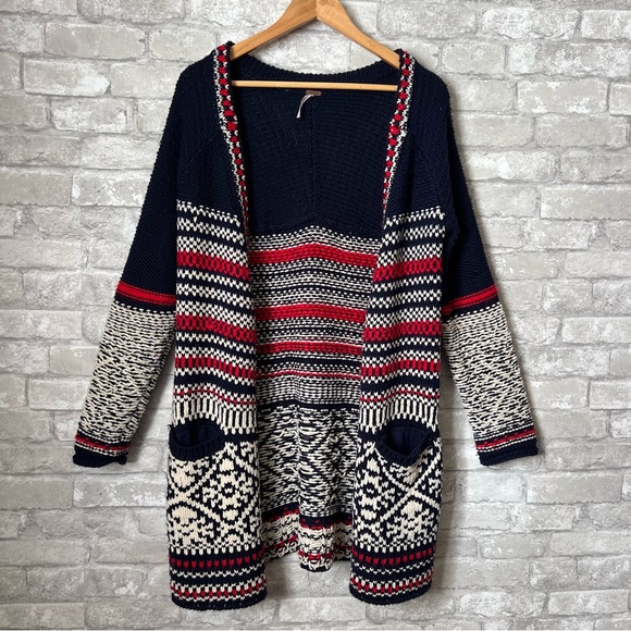 Free People Women's Medium Annabelle Wool Blend Knit Nordic Longline Cardigan - Picture 2 of 9